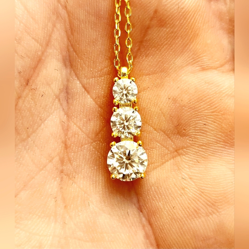 2 Carat Moissanite 3 Stone Pendant Necklace